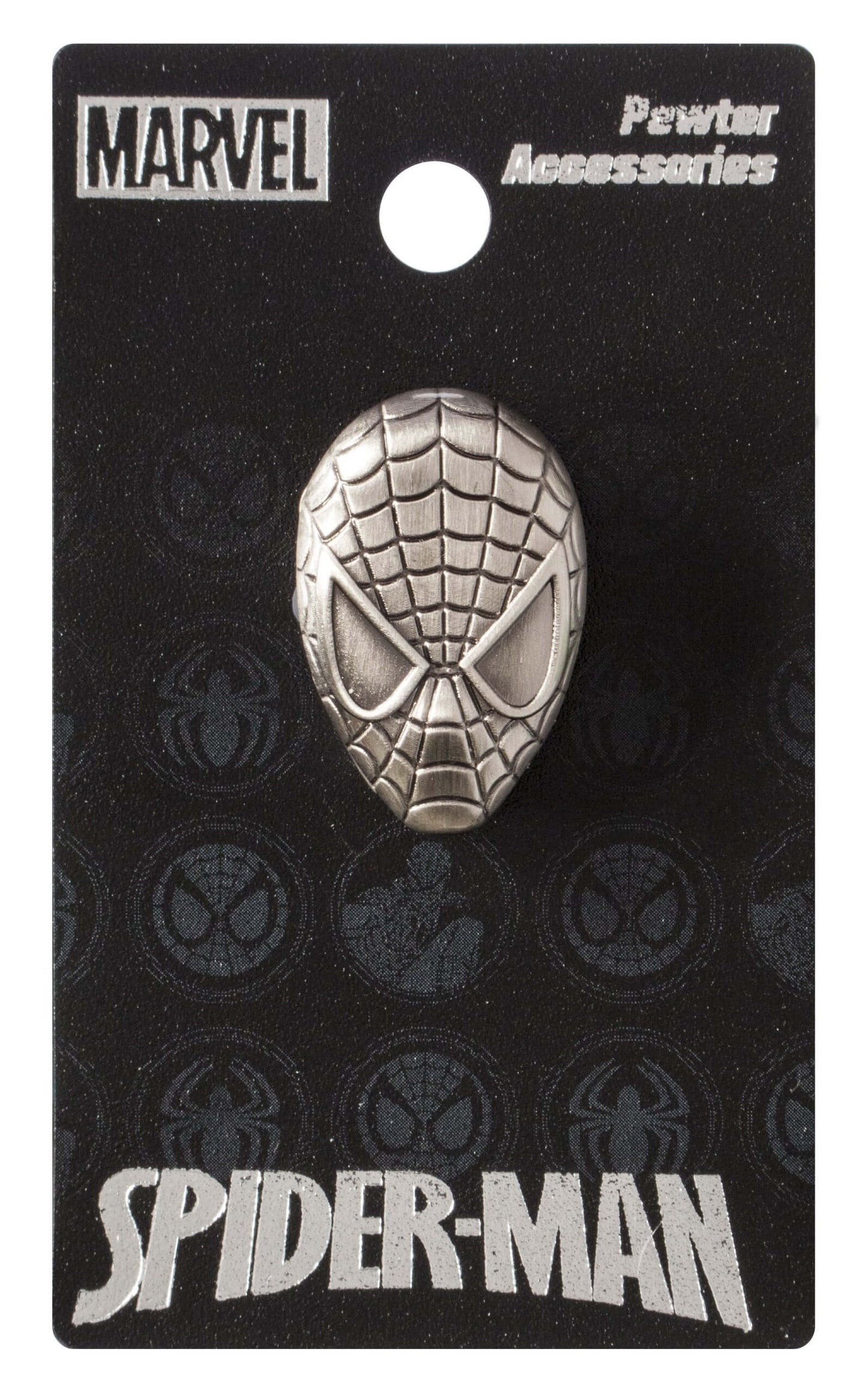 Marvel Spiderman Head Pewter Lapel Pin Silver 1"