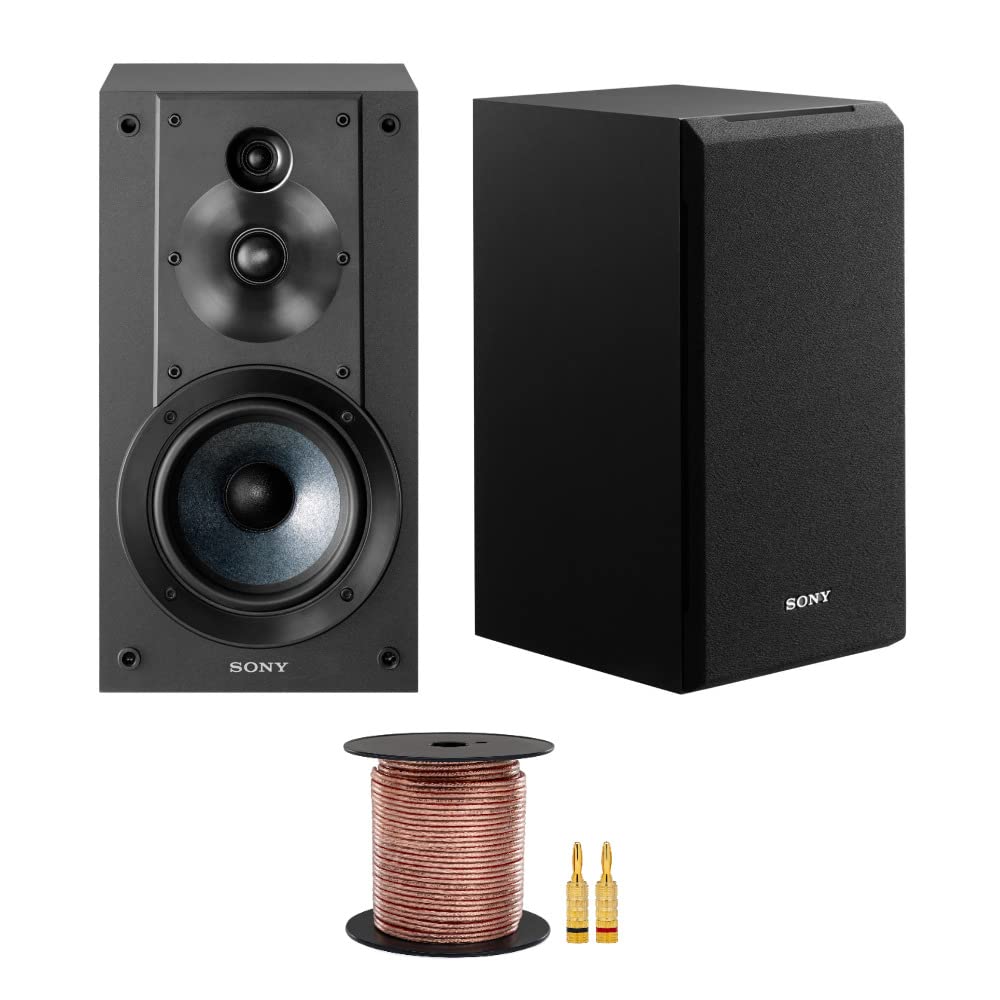 Sony SSCS5 3-Way 3-Driver Bookshelf Speaker System (Black) Bundle with 100 feet 16AWG Speaker Wire (2 Items)