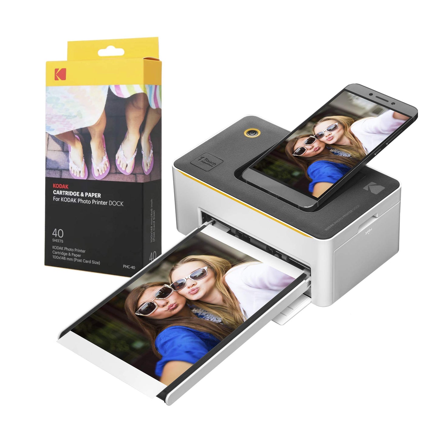 KODAK Dock Premium 4x6” Portable Instant Photo Printer (2022 Edition) Bundled with 50 Sheets | Full Color Photos 4Pass & Lamination Process | Compatible with iOS Android and Bluetooth Devices
