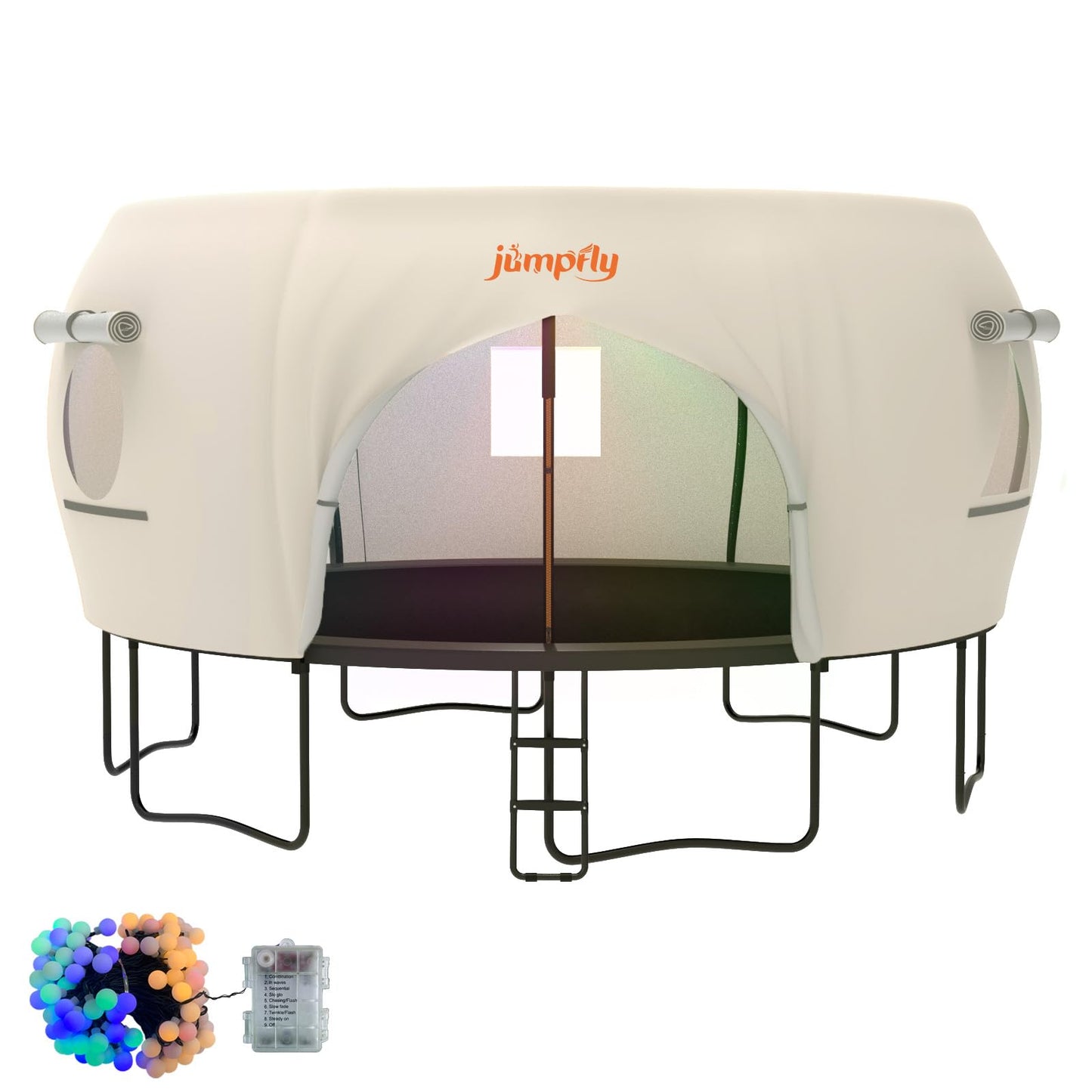 Trampoline Tent for 14 FT 6 Curved Pole Round Trampoline 14 FT Trampoline Tent with LED Light Outdoor Trampoline Tents Canopy Anti-UV Anti-Tear Sun Protection Sand (Tent Only)