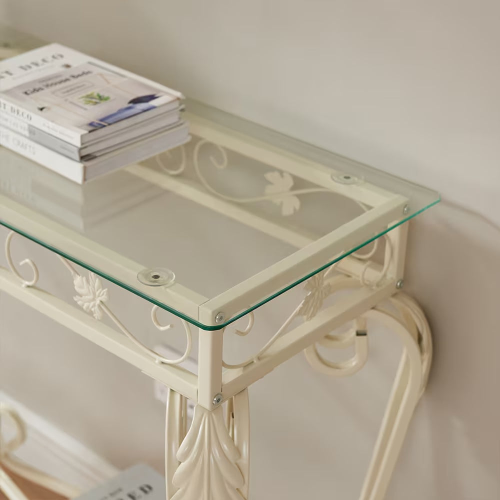 Vintage 2nd Tier Modern Tempered Glass Console Table, Entrance Table, Sofa Table With Storage Shelves