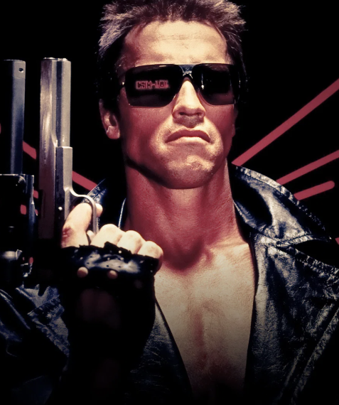 Terminator action figure showcasing a character in sunglasses with guns in a dark setting.