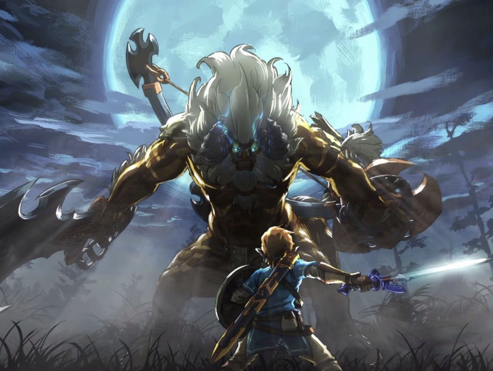 Link confronting a large enemy in a Zelda collectible toys themed scene.