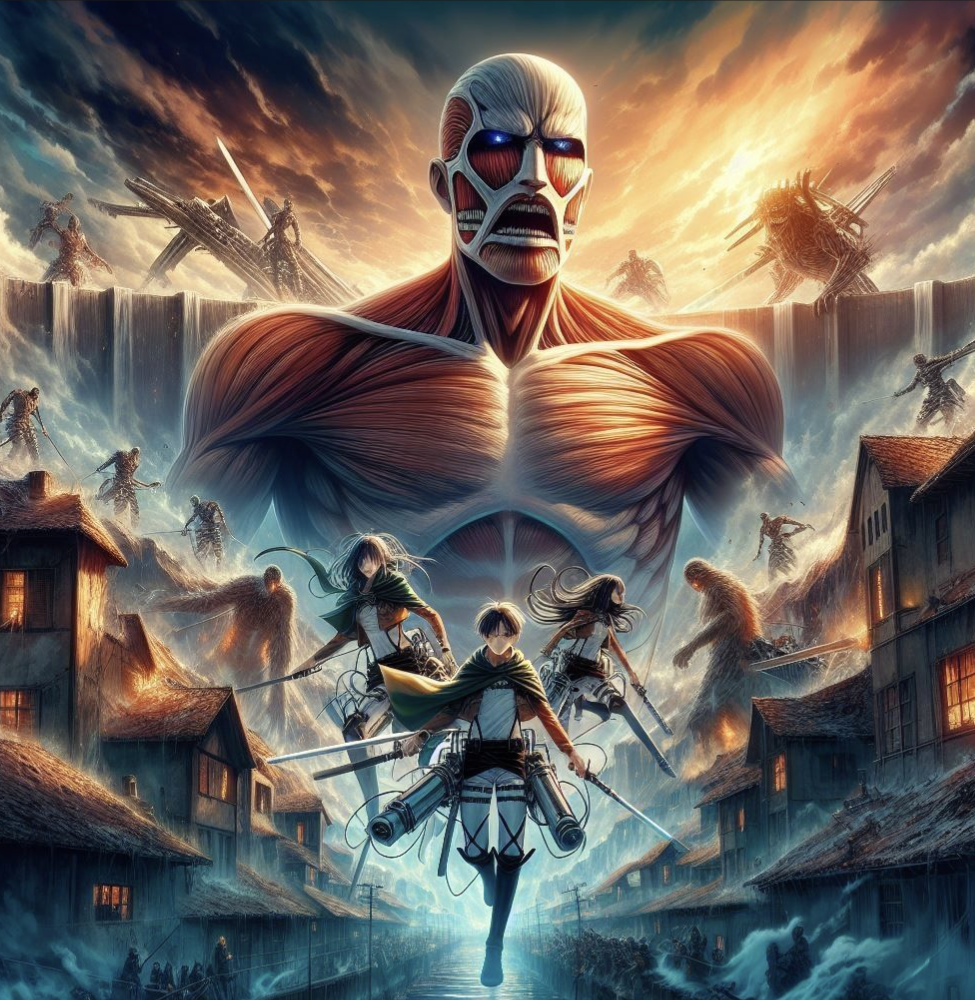 Powerful scene featuring Attack on Titan toys among epic battle, showcasing iconic characters and Titans.