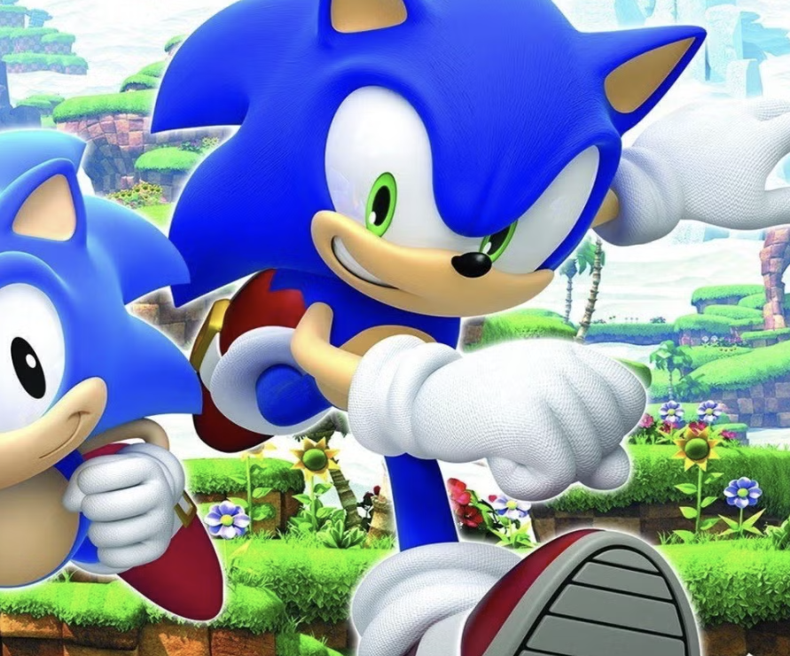 Sonic the Hedgehog toys showcasing Sonic in action with bright colors and vibrant background.