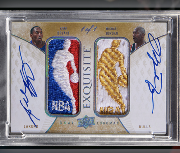 Kobe Bryant and Michael Jordan signed NBA trading cards collection featuring dual logoman.