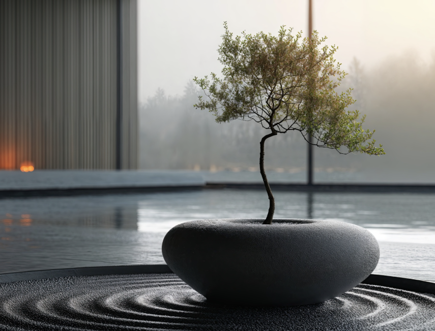 Zen tree in a tranquil setting promoting stress relief zen products for relaxation and harmony.