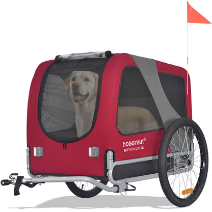 DOGGYHUT® Premium Large Pet Bike Trailer for Medium or Large Dog Up to 78 lbsDog Bicycle CarrierLow Center of GravityEasy Folding Frame (Red)