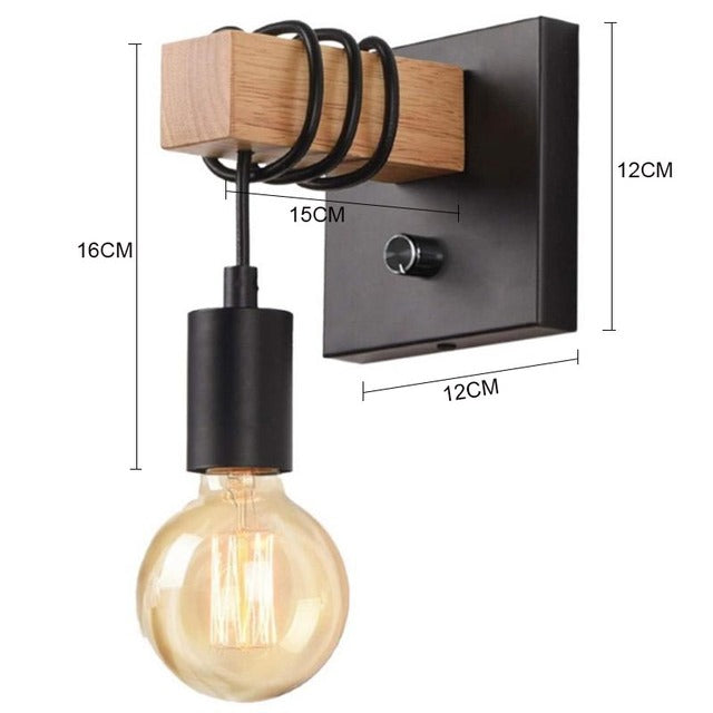 American Creative Wood Wall Light with Iron Shade
