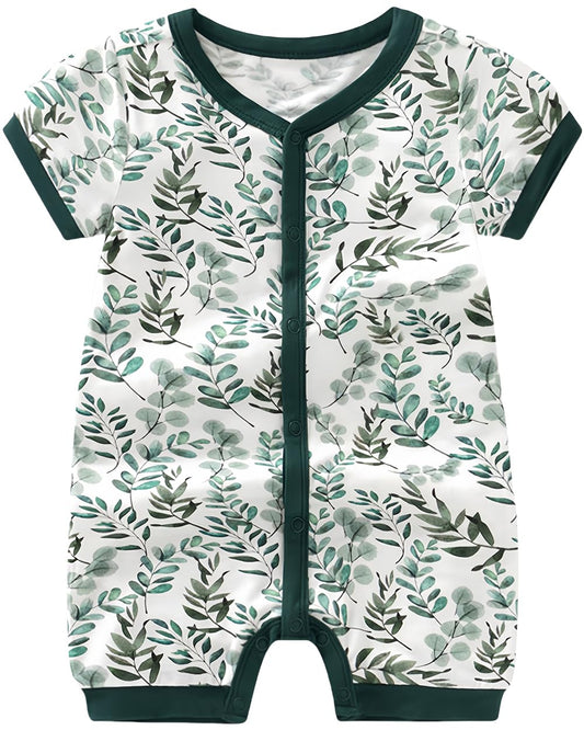 BINIDUCKLING Short Sleeve Baby Summer Romper with Viscose from Bamboo Buttery Soft Snap Up Jumpsuits 18-24 Months Leaves Green