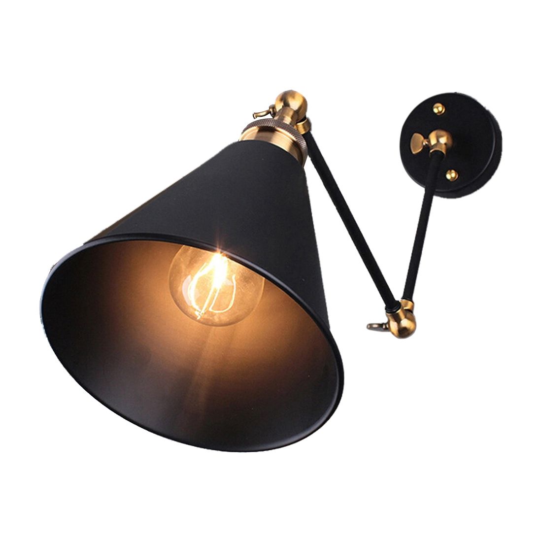 E27 Industrial Retro Adjustable Wall Lamp with Black Shade