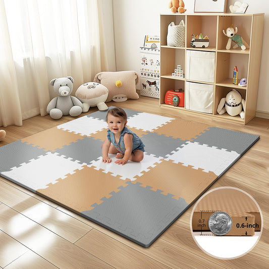 16pcs Tiles Baby Play Mat for Floor EVA Foam Baby Floor Play Mat with 0.6 Inch Thick Interlocking Foam Tiles Foam Floor Tiles for Baby Toddlers and Kids