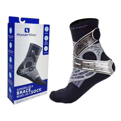 Powerstep Unisexs Dynamic Stability Ankle Brace and Compression Sock for Flexibility Support and Injury Prevention Black Left Medium