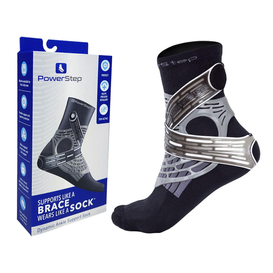 Powerstep Unisexs Dynamic Stability Ankle Brace and Compression Sock for Flexibility Support and Injury Prevention Black Left Medium