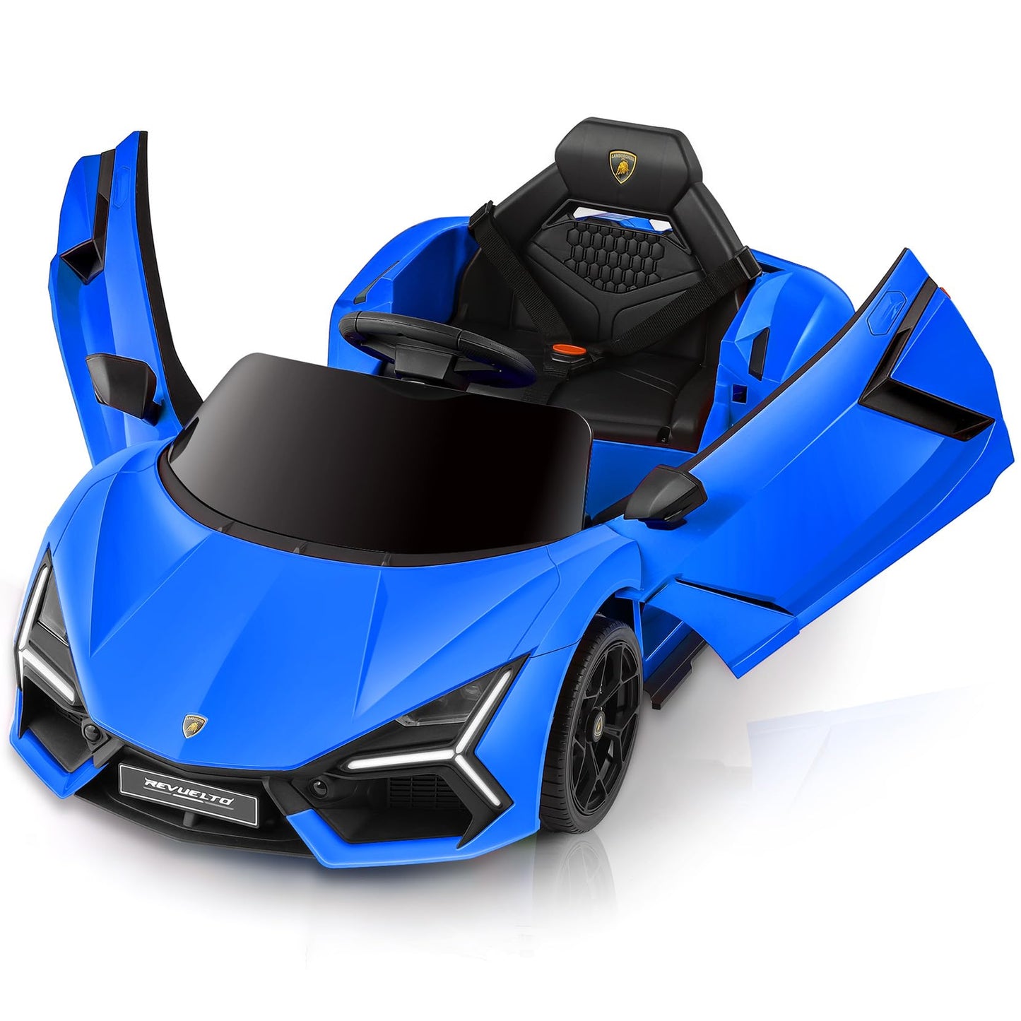 ELEMARA Lamborghini Battery Car for Kids with Scissor DoorKids Ride On Car with Remote ControlKid 12V Childrens Car with BluetoothLED LightMP3 Player and Wide Seat(Blue)