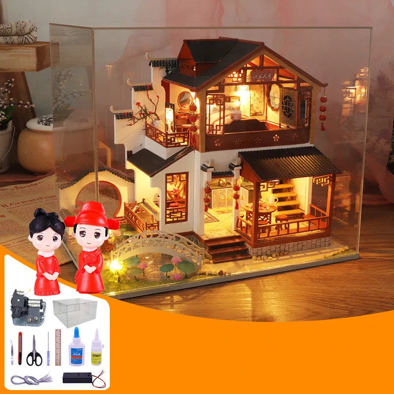 Handmade Wooden Music Box Music Box Sky City GIFT