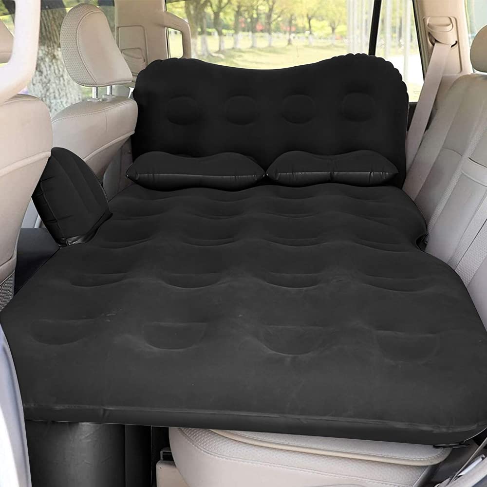175x80x15cm Inflatable Car Air Mattress Travel Bed - Thickened Camping Bed Sleeping Pad with Car Air Pump 2 Pillows for Car Tent SUV Sedan Pickup Back Seat - Black