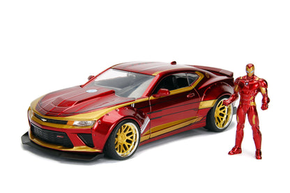 Jada Toys Marvel Iron Man & 2016 Chevy Camaro Die-cast Car 1:24 Scale Vehicle &2.75 Collectible Metal Figurine Red
