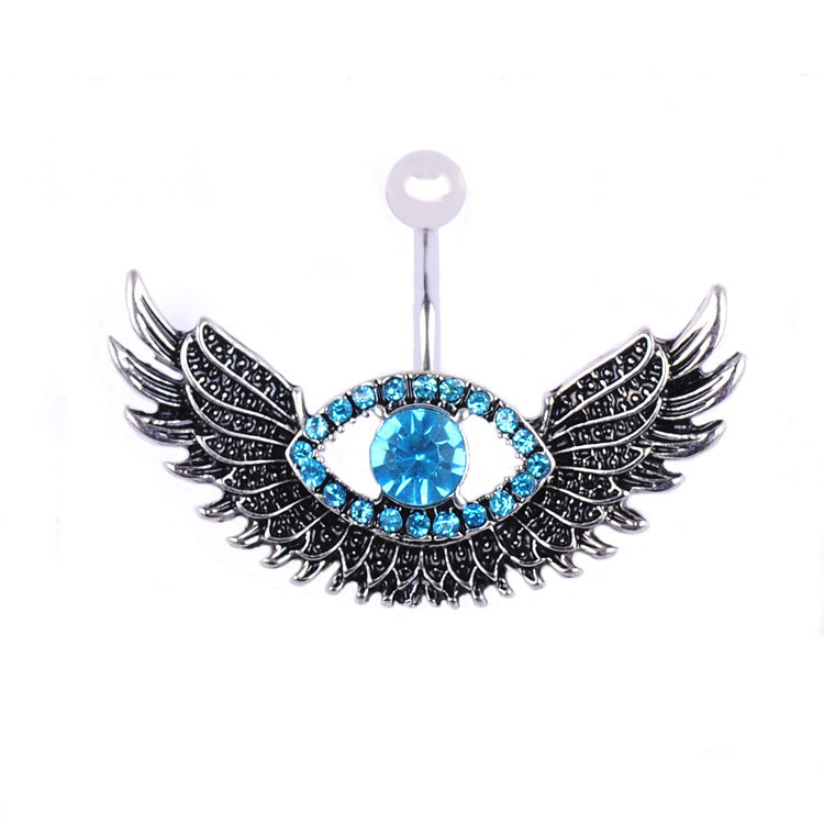 Evil Eye Belly Button Ring with Wing Design