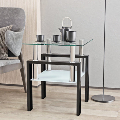 Modern Tempered Glass Tea Table Coffee Table End Table Square Table For Living Room, Transparent Black