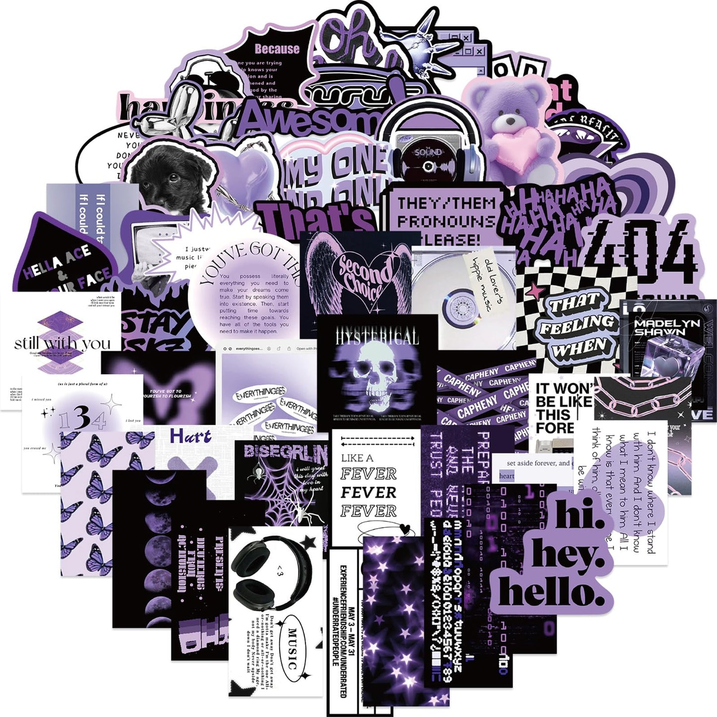 Lydosoco Cool Black Purple Stickers Pack 60Pcs Trendy Aesthetic Stickers Vinyl Decal Sticker