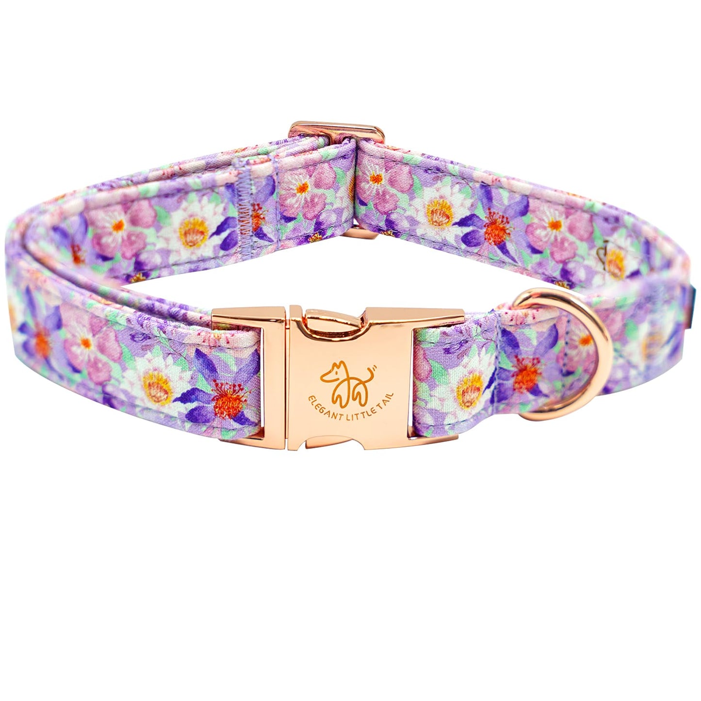 Elegant little tail Dog Collar Purple Floral Print Pet Collar Summer Dog Collar Pet Collar Dog Cotton Durable Dog Collar Metal Buckle Collar for X-Small Dogs