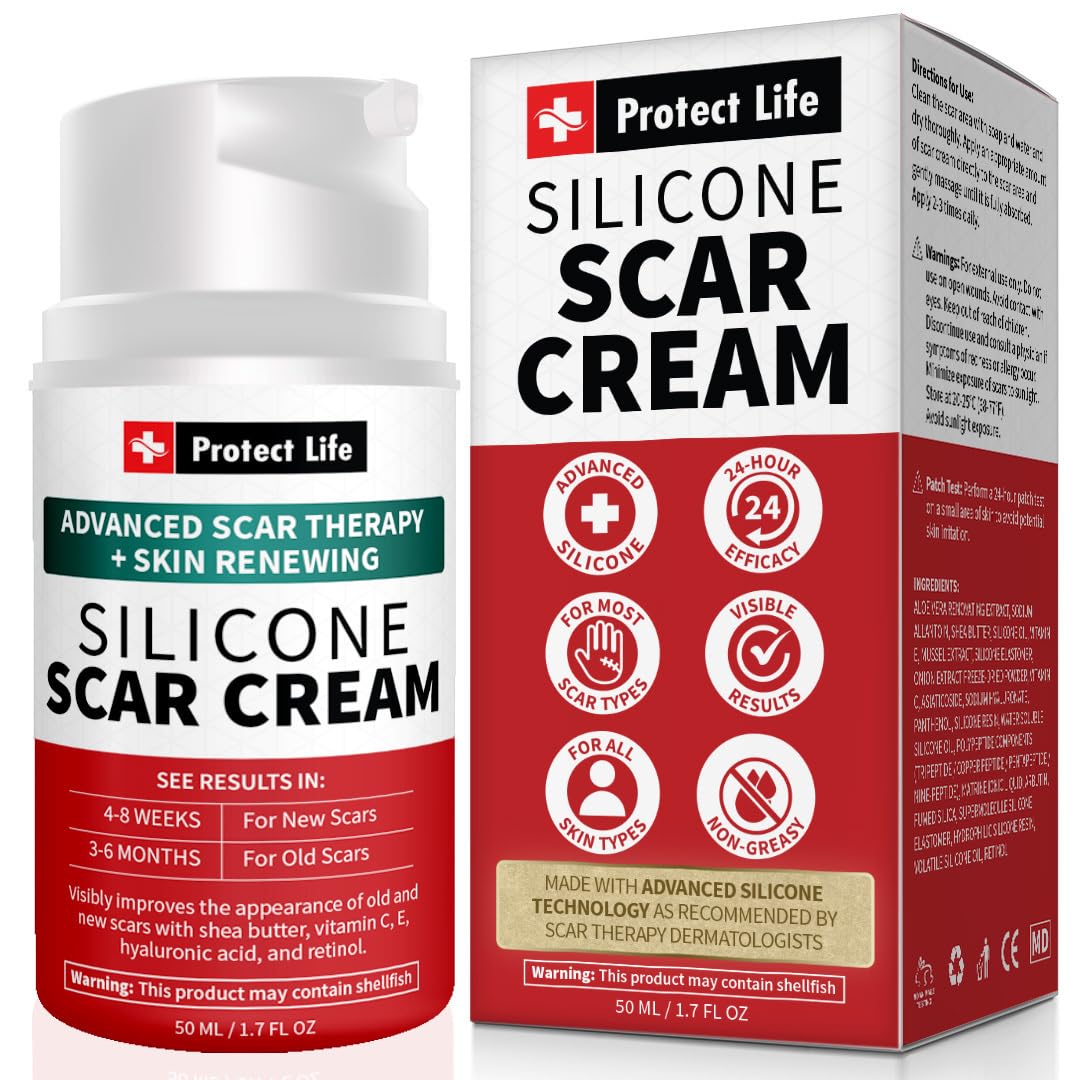 Protect Life Silicone Scar Cream for Surgical Scars Injury & Keloid Scar Treatment Moisturising Rejuvenating Silicone Scar Gel for Old & New Scars Non-Greasy [MAY CONTAIN SHELLFISH]