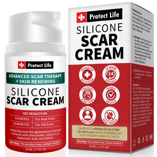 Protect Life Silicone Scar Cream for Surgical Scars Injury & Keloid Scar Treatment Moisturising Rejuvenating Silicone Scar Gel for Old & New Scars Non-Greasy [MAY CONTAIN SHELLFISH]