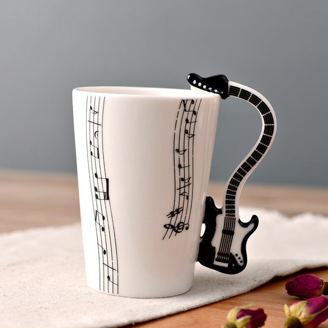 Ceramic Guitar Mug with Musical Note Design