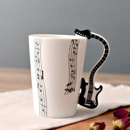 Ceramic Guitar Mug with Musical Note Design