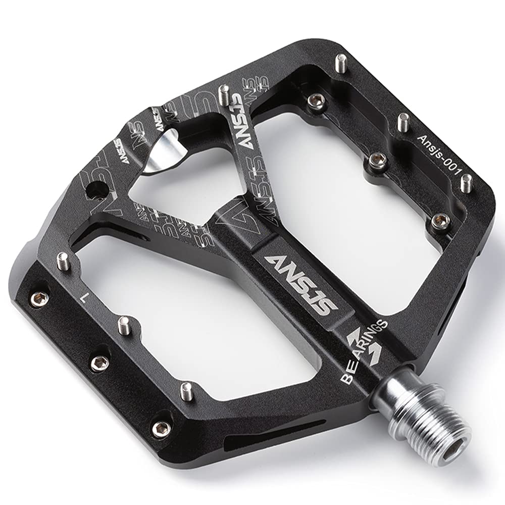 Mountain Bike Pedals 3 Bearings Bike Pedals Platform Bicycle Flat Pedals 9/16" Sealed Bearing Lightweight Platform for Road Mountain BMX MTB Bike (Black)