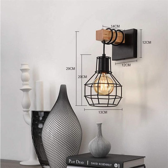 American Creative Wood Wall Light with Iron Shade