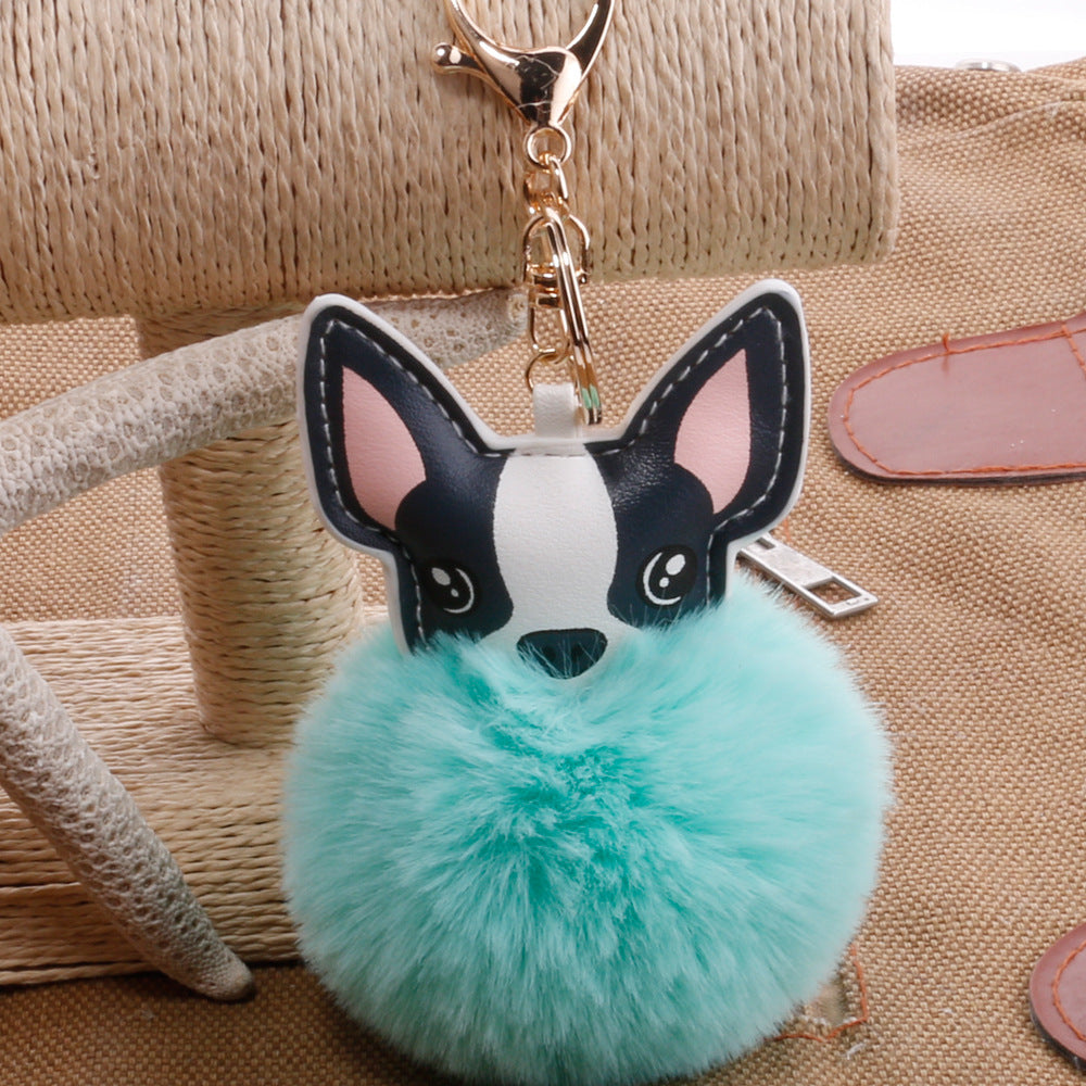 PU Dog Pom Pom Keychain for Bags and Car Decor