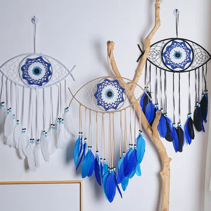 Handmade Dream Catcher with Evil Eye Feather Home Decor