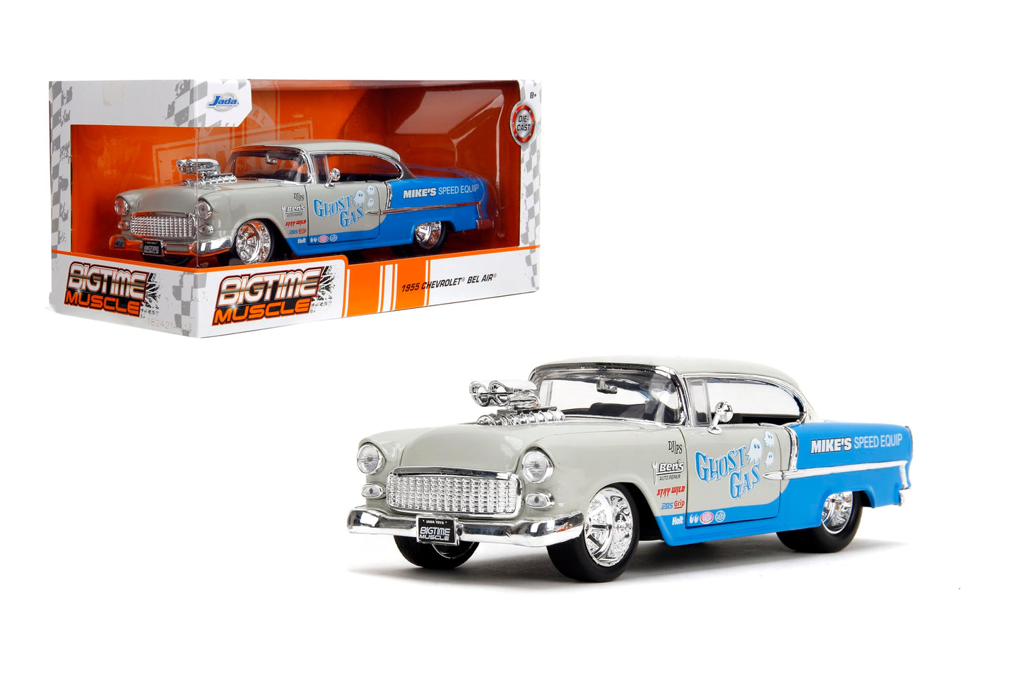 1:24 1955 Chevrolet Bel-Air Die-Cast Car Toys for Kids and Adults(Cool Gray/Gloss Blue)