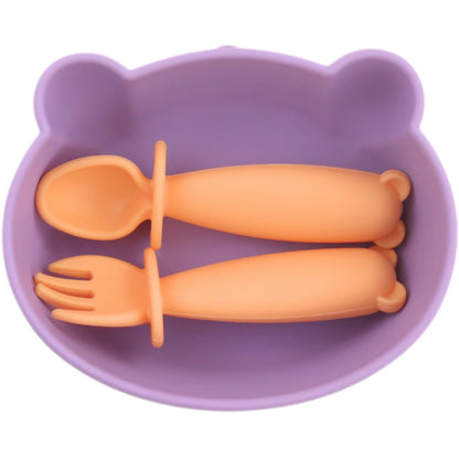 teensy peepsy Silicone Baby Bowl Suction Baby Spoon Baby Fork for Babies 6 Months+ Suction Bowls for Baby Utensils 6-12M+ BLW Baby Essentials Newborn Essentials (Peach Lilac)
