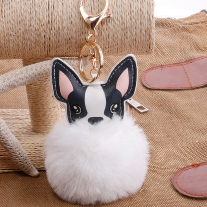 PU Dog Pom Pom Keychain for Bags and Car Decor