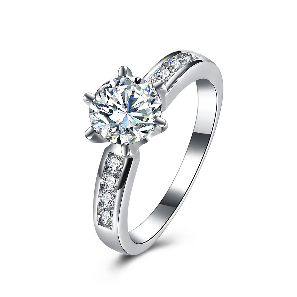 Platinum Six-Prong Ring Jewelry valentine couple birthday date gift