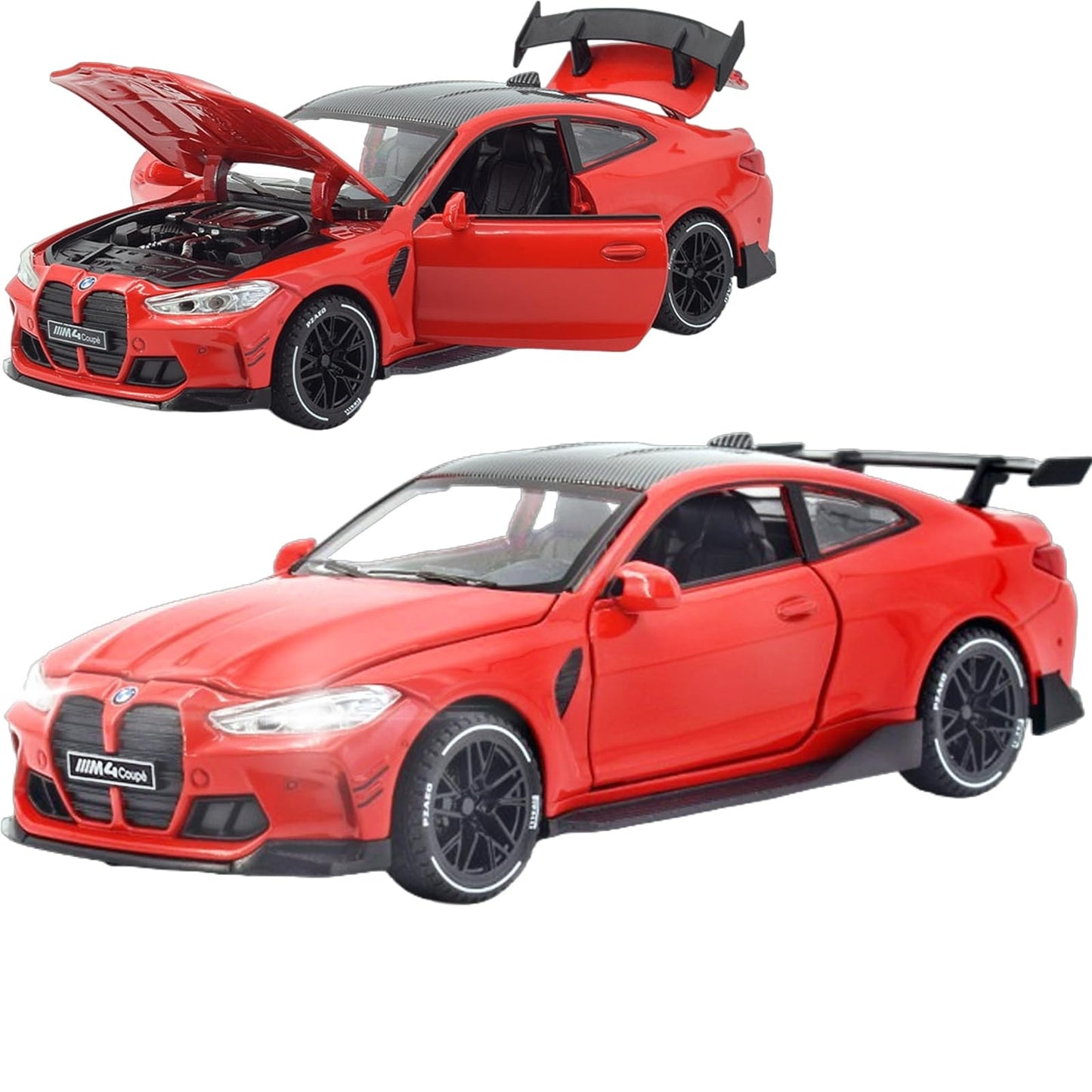 Toy Cars Compatible for BMW M4（M Performance Parts ） 1/32 Metal Model Car Pull Back Car Toys with Light and Sound Toys Car Collectible Model for Children Age 3 + Year Old (Red)