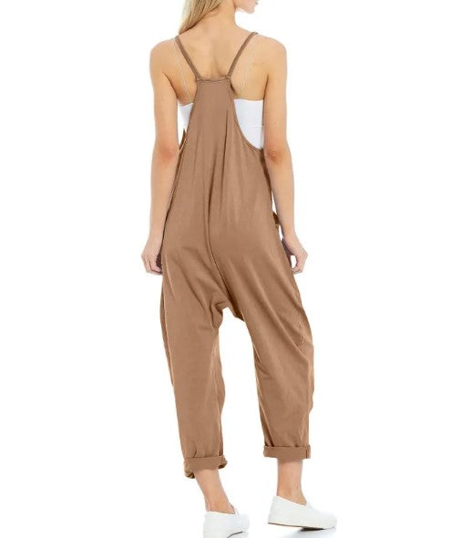 One-piece Women Woman Pocket Spaghetti Straps Knitted One-Piece Trousers