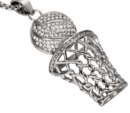 Diamond Basketball Hoop Pendant, Titanium Steel Necklace