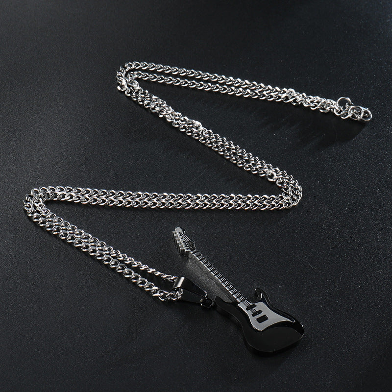 Men's Guitar Pendant Necklace - 53MM Stainless Steel