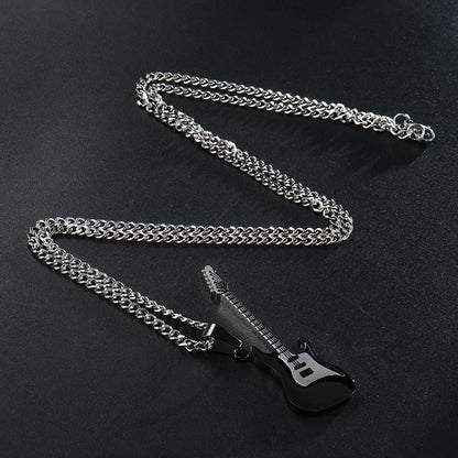 Men's Guitar Pendant Necklace - 53MM Stainless Steel