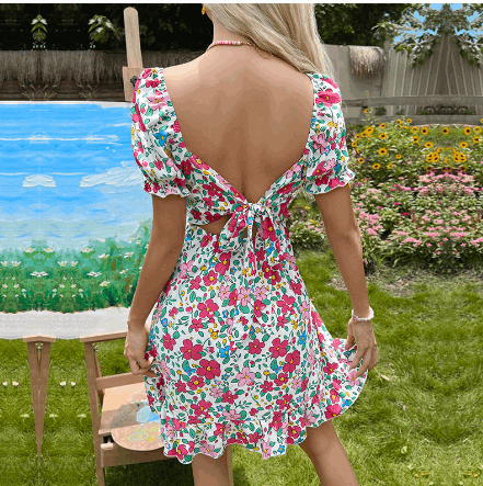 Floral Short Summer Dress  Women  Woman  (One Piece)
