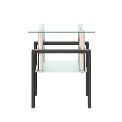 Modern Tempered Glass Tea Table Coffee Table End Table Square Table For Living Room, Transparent Black