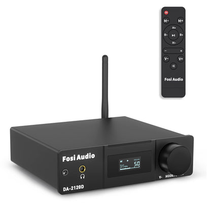 Fosi Audio DA2120D Bluetooth Receiver 5.0 Amplifier 200W 2.1 Channel Class D Hi-Fi Mini Stereo Audio Integrated Digital Power Amp DAC USB Coaxial Optical to Audio Converter with Remote Control