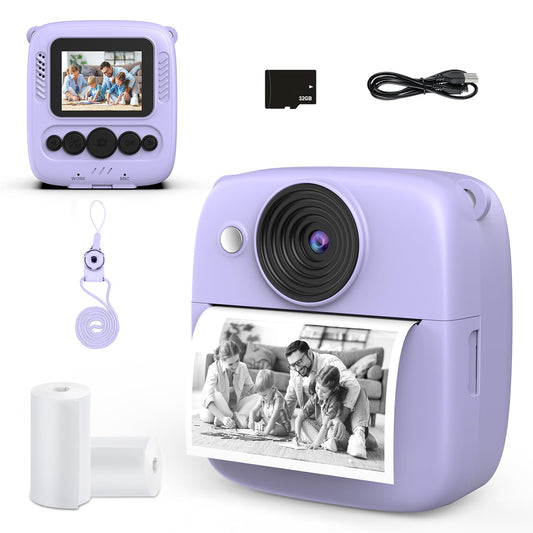 Instant Print Camera for KidsChristmas Birthday Gifts for Girls Boys1080P Digital Video Instant Camera for Kids2.0 Inch Screen Kids Instant Cameras(Purple)