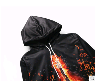 Couple's Hoodie with Creative Flame Guitar Print
