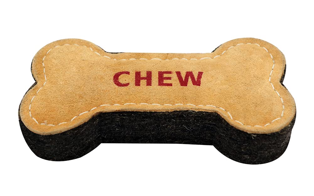 PAWPOURRI Natural Suede Leather Chew Toy for Adult Dogs Puppies | Tough Durable and Fun | Chewing Interactive Pet Toy (Bone Shape)
