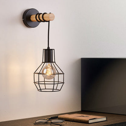 American Creative Wood Wall Light with Iron Shade